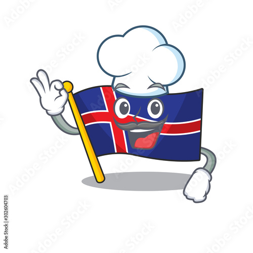 Cartoon flag iceland with the chef character