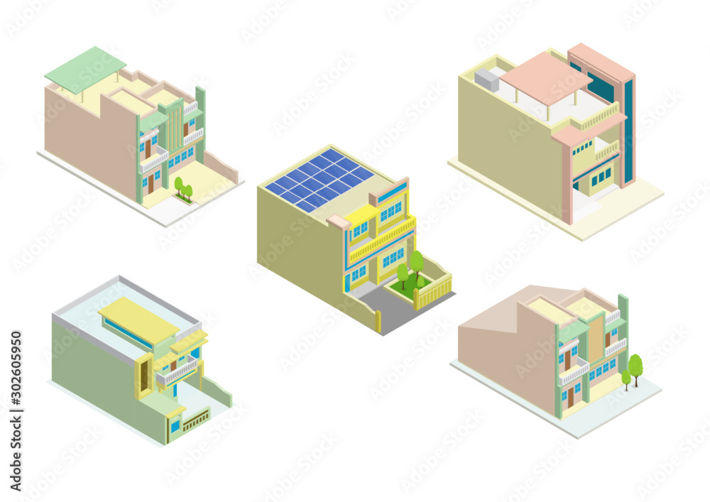 vector isometric set of modern house vector isometric set of modern house