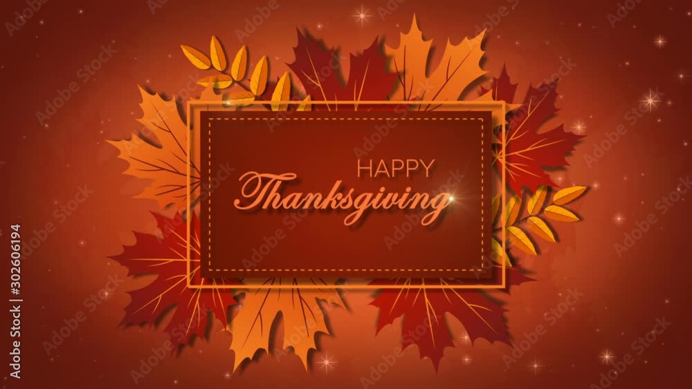 Happy Thanksgiving Day Animation  with autumn leaves. Motion graphics