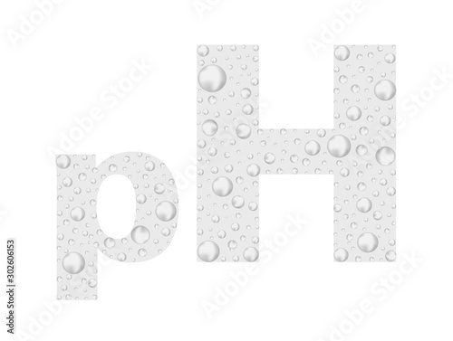 рН. acid-base balance. Text from bubbles. Hydrogen index or weight  of water. Used in cosmetology, chemistry, science. Transparent formula with bubbles splash. 3d vector realistic.