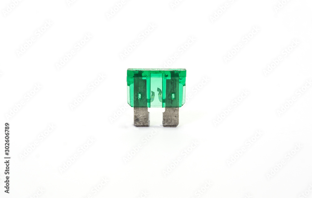 Automotive fuse size 30 amp with open circuit used to protect the wiring and electrical equipment for vehicles isolated on white background.Blown fuse Automotive fuse size 30 amp with open circuit used to protect the wiring and electrical equipment for vehicles isolated on white background.Blown fuse