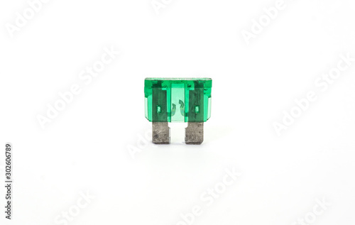 Automotive fuse size 30 amp with open circuit used to protect the wiring and electrical equipment for vehicles isolated on white background.Blown fuse