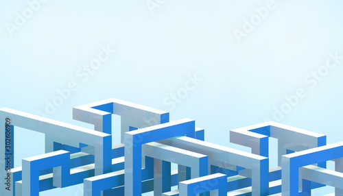 Abstract Architecture business modern Background Structure Geometric  and concept Inspiration Art   style on Blue pastel background - 3d rendering -Technology Cube futuristic Style