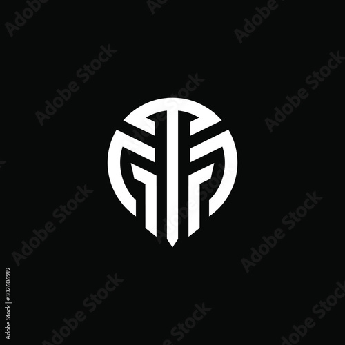 Initial letter GT or TG logo template with modern abstract mask or spartan helmet illustratrion in flat design monogram symbol