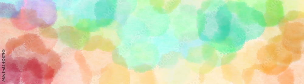 abstract futuristic bubbles wide banner. tea green, pale golden rod and medium aqua marine background with space for text or image