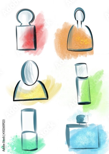 Sketch illustration of perfume cosmetics bottle 