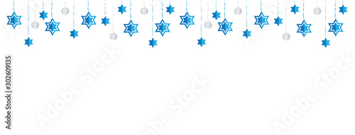 Jewish Hanging Star of David Blue White Banner Background