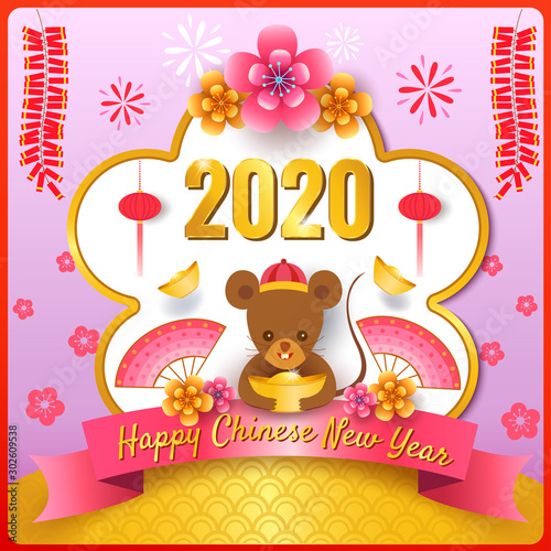 Fototapeta Naklejka Na Ścianę i Meble -  Happy Chinese new year with the year of rat zodiac.