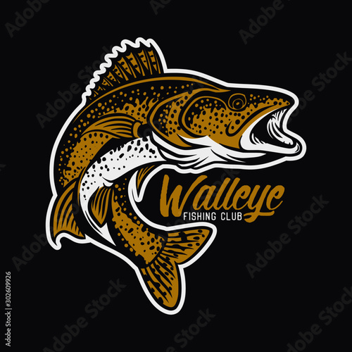 walleye fishing club logo illustration in black background
