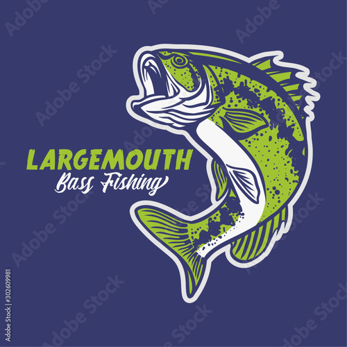 Obraz na plátne largemouth bass fishing club logo illustration in blue background