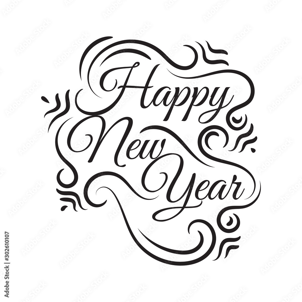 new flat styles hand drawn Happy new year 2020 lettering vector Illustration background Concept Image