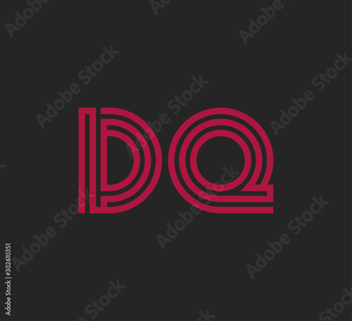 Initial two letter red line shape logo on black vector DQ