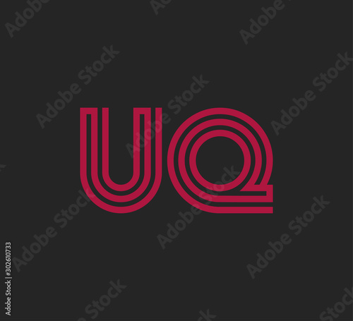 Initial two letter red line shape logo on black vector UQ