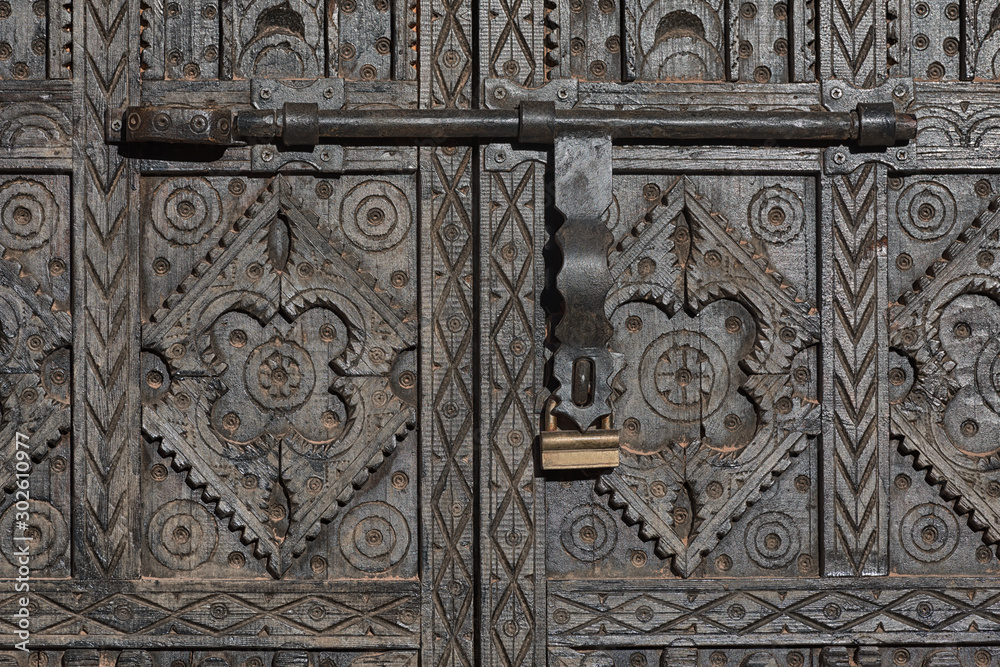 Carved wooden door.