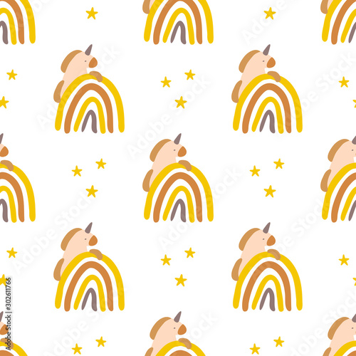 Unicorns and rainbows seamless vector pattern.