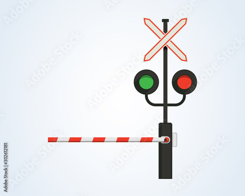 Railway Traffic light, barrier. Simple vector modern design illustration.