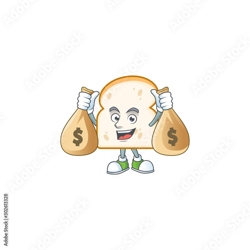 Yummy slice white bread with holding money bag.