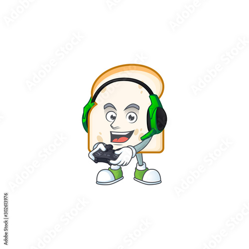 Cartoon a slice white bread with bring gaming.