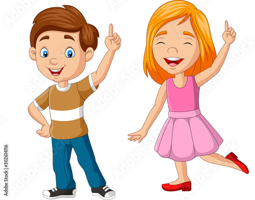 Cartoon boy and girl showing number one