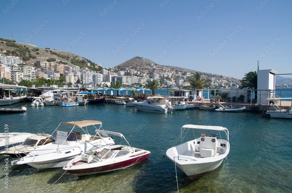 Obraz premium Town Saranda on Albanian Ionian Sea Coast near Corfu and ancient city Butrint