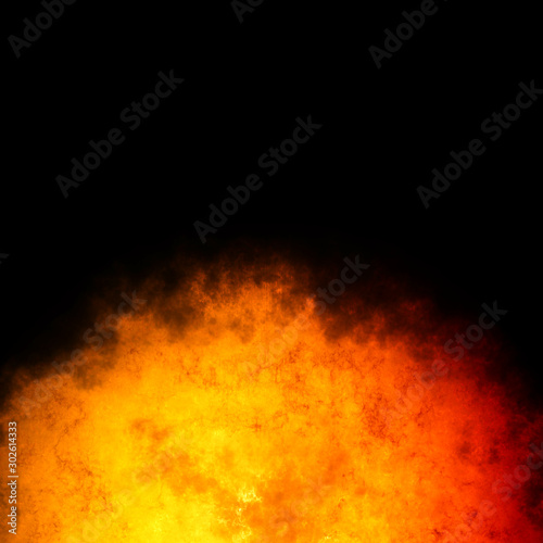 abstract composition: fire hemisphere on a dark background, 3d graphic