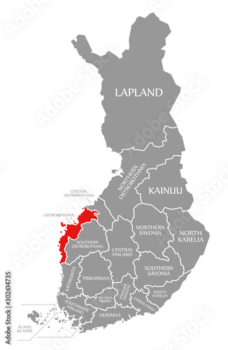 Ostrobothnia red highlighted in map of Finland photo