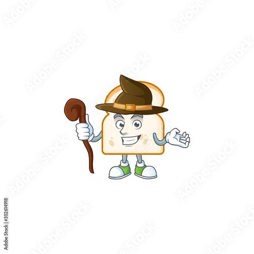Cute slice white bread with witch mascot