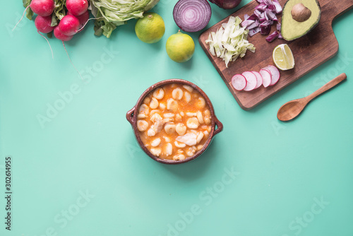 Pozole red typical mexican food