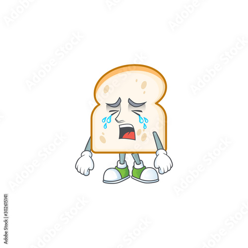 Cute slice white bread with crying mascot