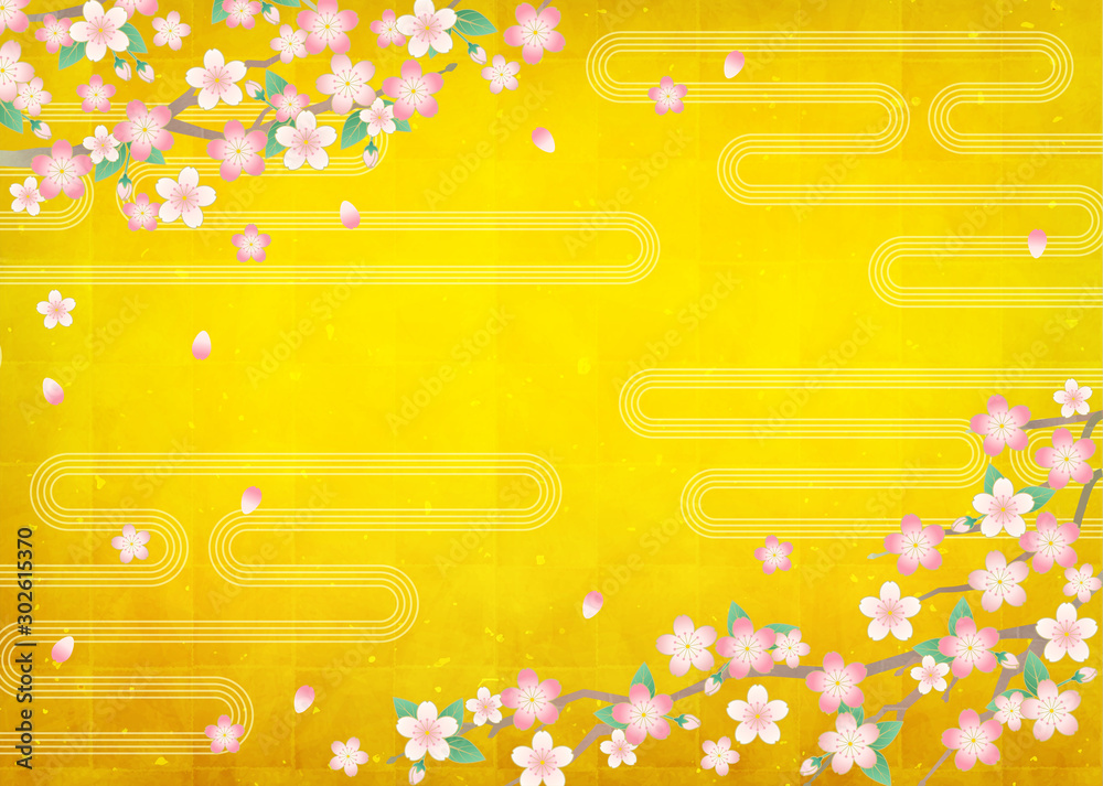 ベクター和風背景素材 桜 金屏風 金箔テクスチャー Stock Vector Adobe Stock