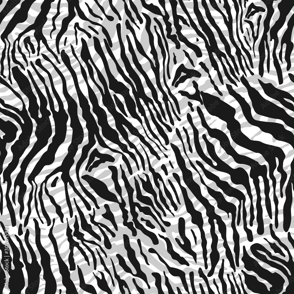 Abstract illustration skin of zebras, animal seamless pattern, fashion striped print, spring summer, design trendy fabric texture, vector