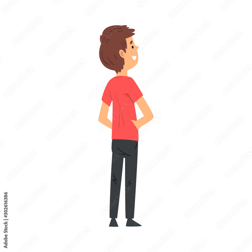 Cute Boy Student, View from Behind Cartoon Vector Illustration Cute Boy Student, View from Behind Cartoon Vector Illustration