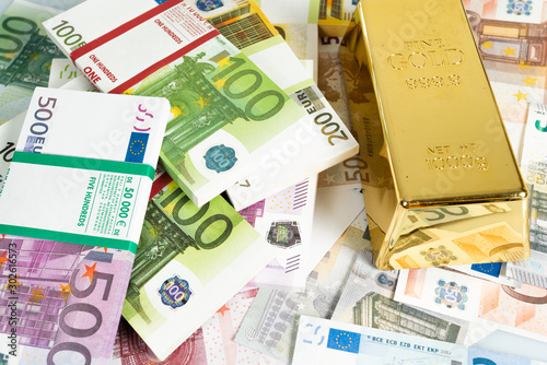 Gold bars, Financial, business investment concept. Euro Money photo