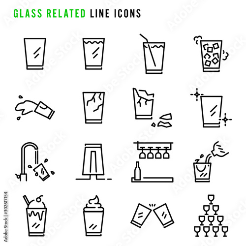 Glass related line icons