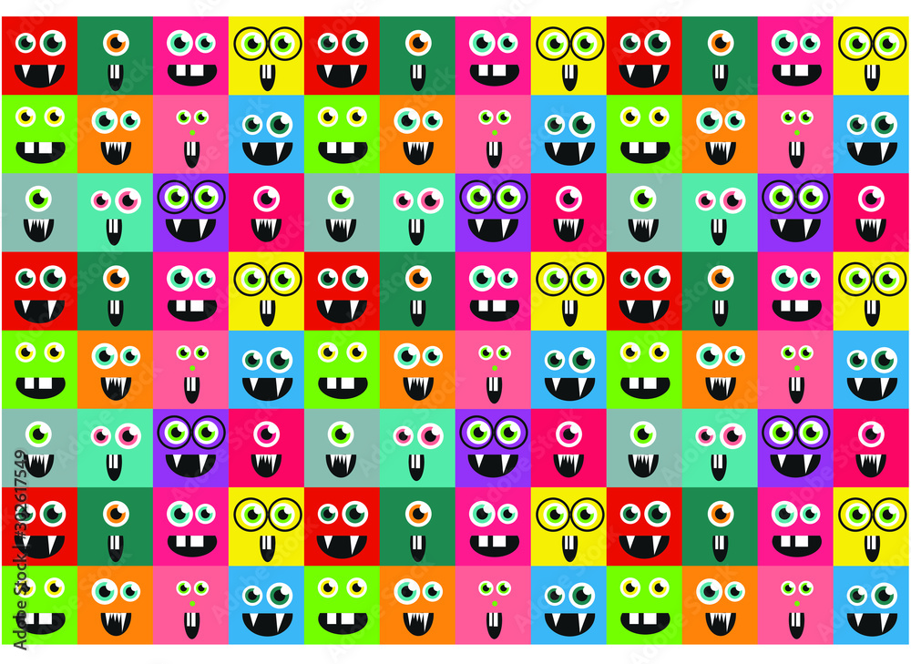 colored square monsters, baby cartoon pattern colored square monsters, baby cartoon pattern