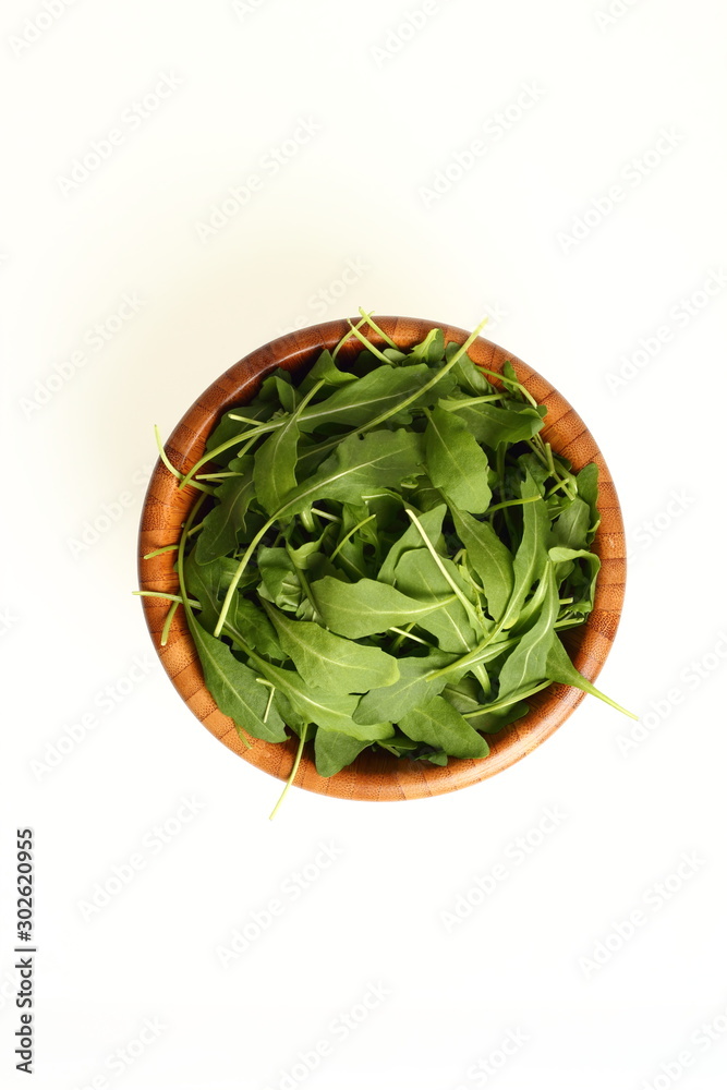 Salad rocket. Rucola. Eruca sativa.