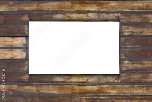 White Square Frame Copy Space on Vintage Style Grunge Brown Wooden Pattern for Exhibition in Museum or Photo for Decoration used as Template to Mock up or Input Text or Background Texture