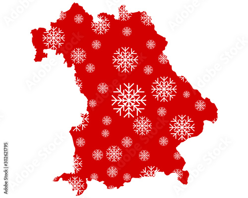Karte von Bayern mit Schneeflocken