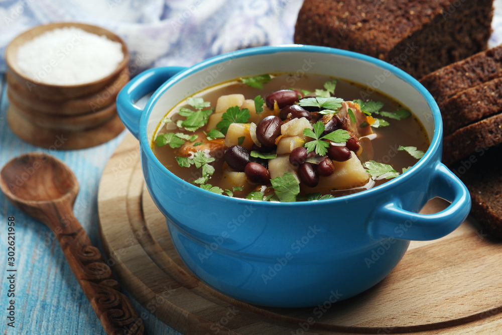 A bowl with kidney bean vegetable soup A bowl with kidney bean vegetable soup