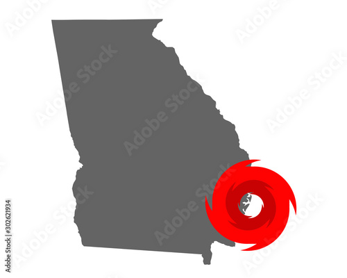 Karte von Georgia und Hurrikansymbol