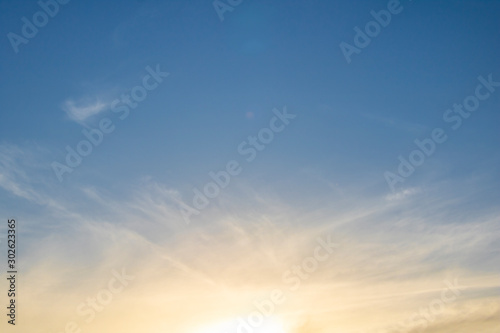 Beautiful and dramatic golden blue sunset or sunrise.