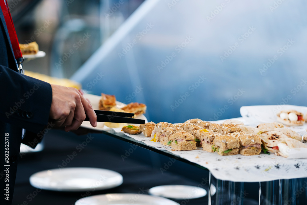 Fototapeta premium Details of different food at an event or convention congress