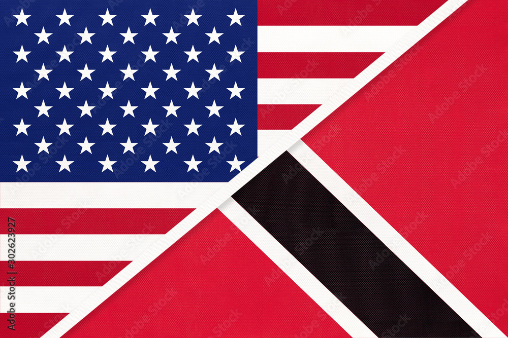 Fototapeta premium USA vs Republic of Trinidad and Tobago national flag. Relationship between two countries.
