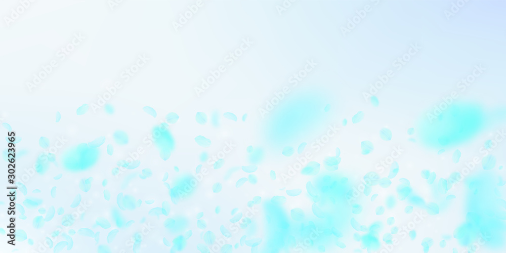 Turquoise flower petals falling down. Magnetic rom Turquoise flower petals falling down. Magnetic rom
