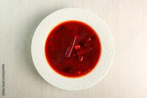 Borsch. Beet Soup with beans. Directly Above.