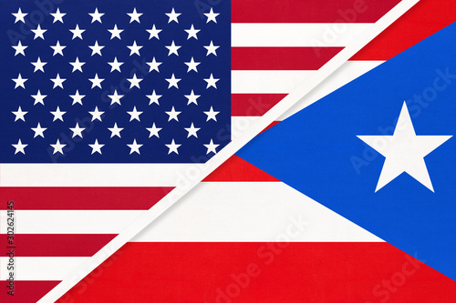USA vs Puerto Rico national flag. Relationship between two countries.