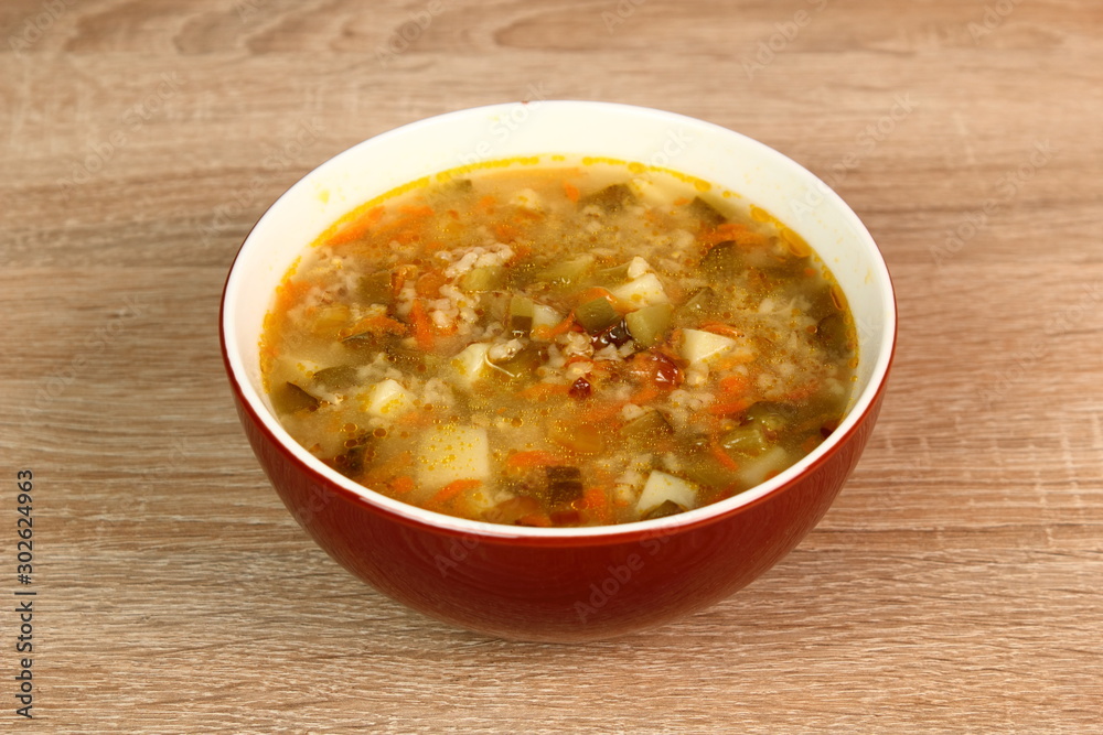 Soup from pickled cucumbers. Rassolnik. Zupa ogorkowa. Soup from pickled cucumbers. Rassolnik. Zupa ogorkowa.
