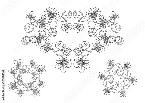 Hazelnut color illustration in art nouveau style, vintage, old, retro style. Outline hand drawing vector illustration.