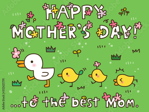 Happy Mother's Day with Cute Family of Ducks Illustration