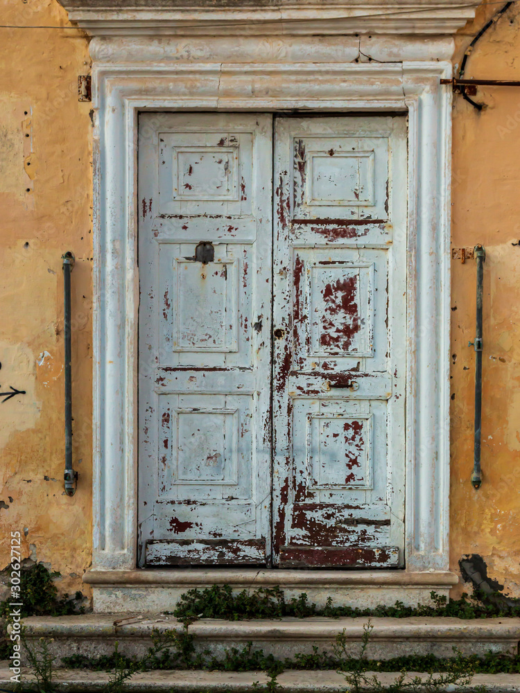 Old white front door